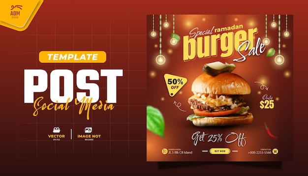 Vetor modelo de postagem de mídia social de burger para promoção