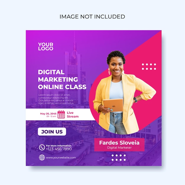 Modelo de postagem de mídia social de classe on-line de marketing digital