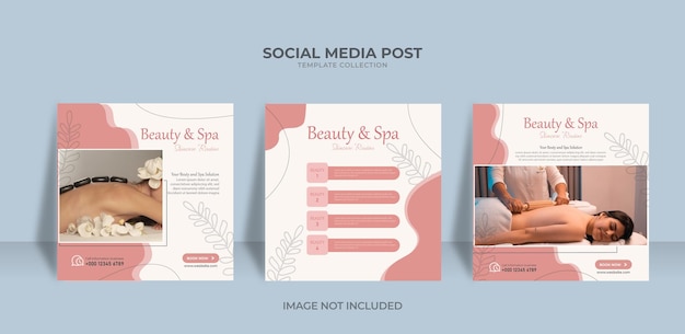 Modelo de postagem de mídia social de cuidados de beleza e spa Vetor Premium