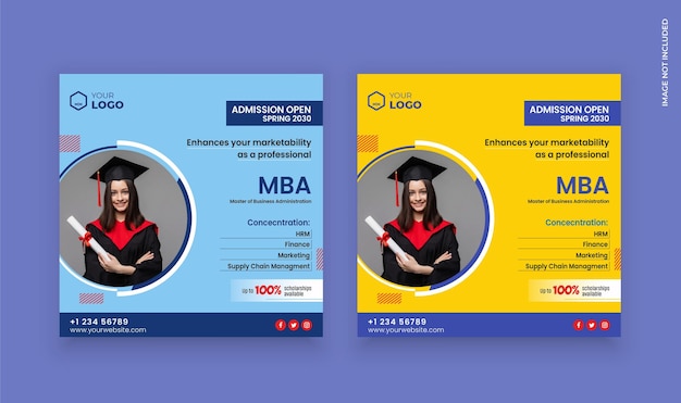 Modelo de postagem de mídia social de educação e admissão