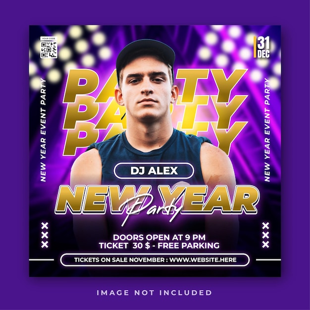 Modelo de postagem de mídia social de festa de ano novo