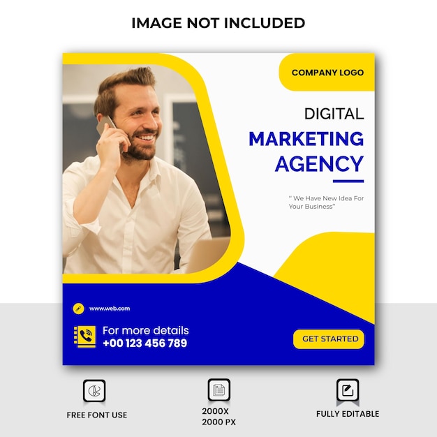 Modelo de postagem de mídia social de marketing de negócios digitais