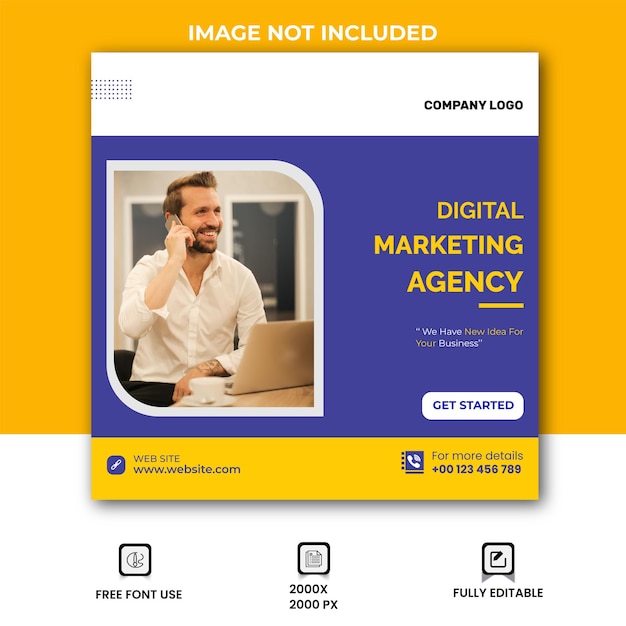 Modelo de postagem de mídia social de marketing de negócios digitais