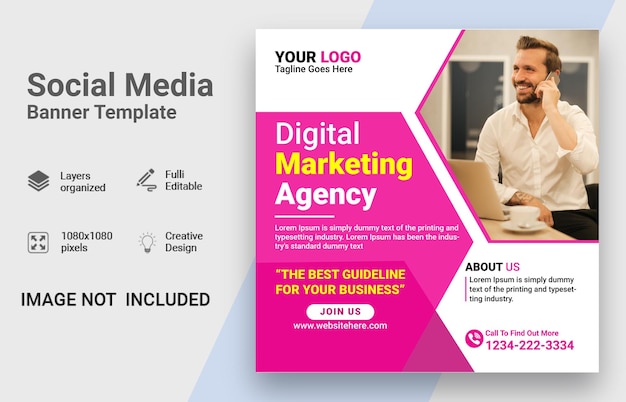 Modelo de postagem de mídia social de marketing de negócios digitais