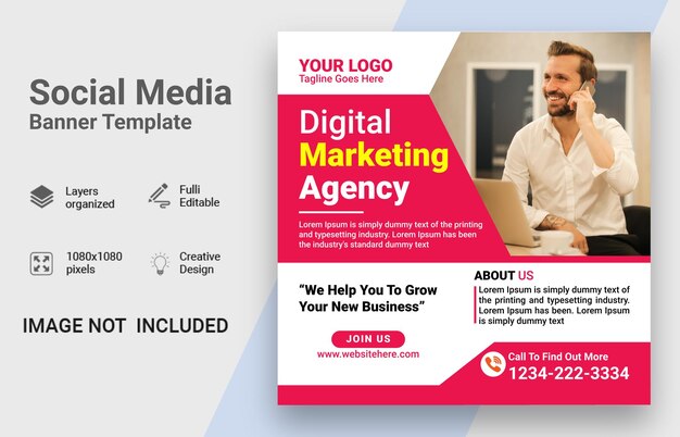 Modelo de postagem de mídia social de marketing de negócios digitais