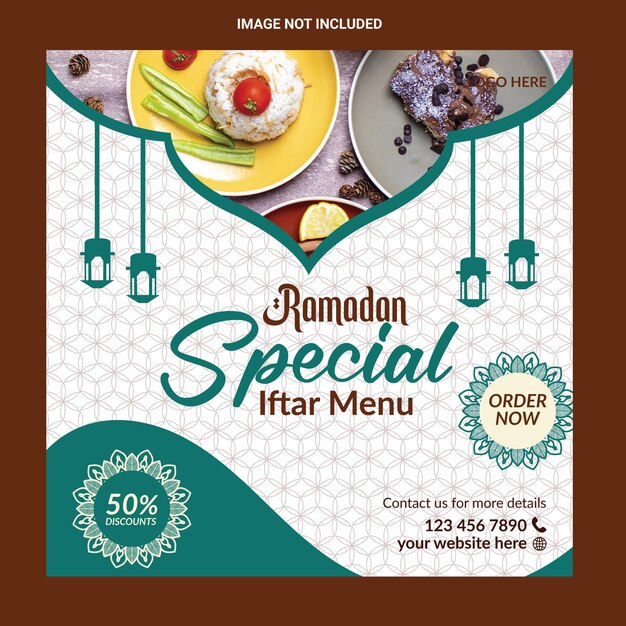 Vetor modelo de postagem de mídia social de menu de comida especial de venda feliz do ramadã