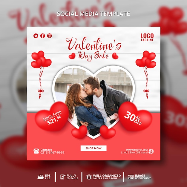 Modelo de postagem de mídia social de moda de promoção de dia dos namorados
