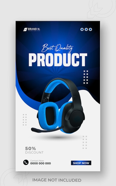 Vetor modelo de postagem de mídia social de produto de marca de fone de ouvido e banner do instagram de dispositivos de promoção