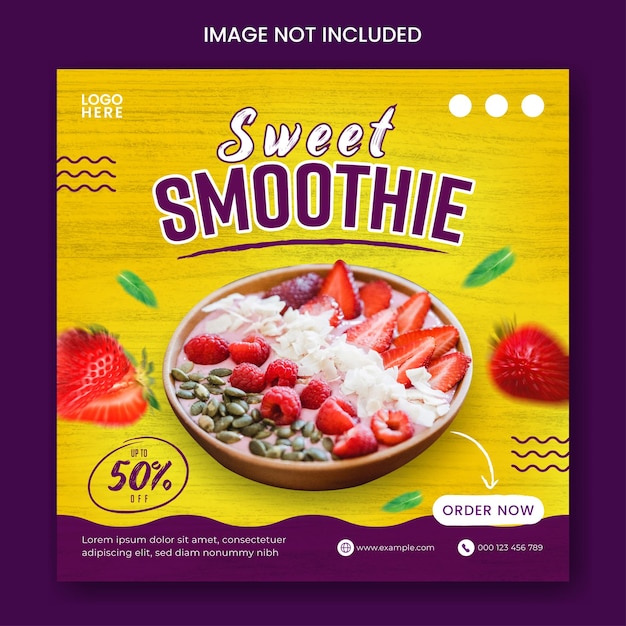 Modelo de postagem de mídia social de sobremesa ou smoothies de frutas com frutas frescas