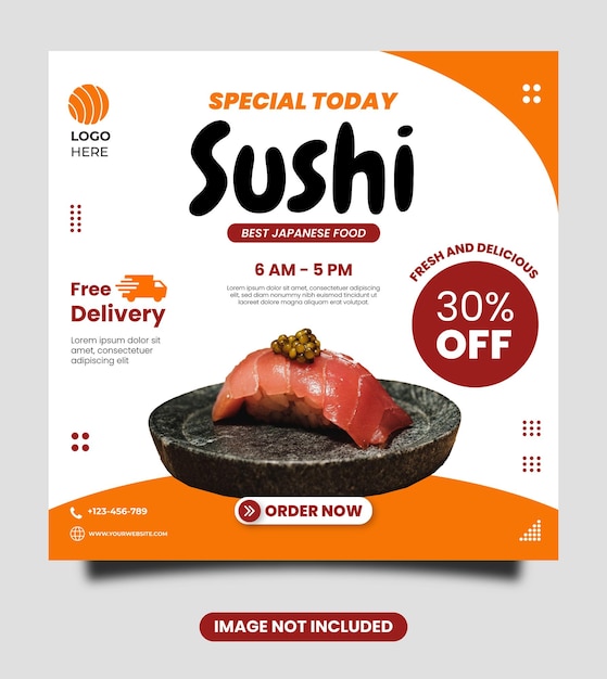 Modelo de postagem de mídia social de sushi japonês