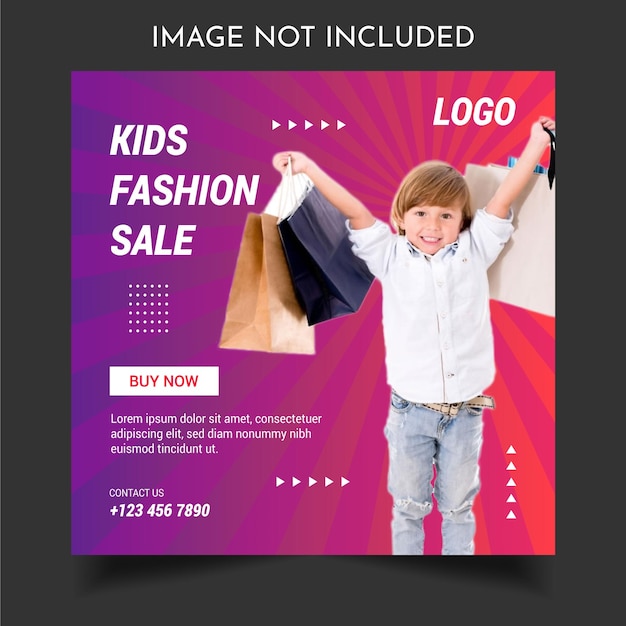Vetor modelo de postagem de mídia social de venda de moda infantil modelo de banner da web