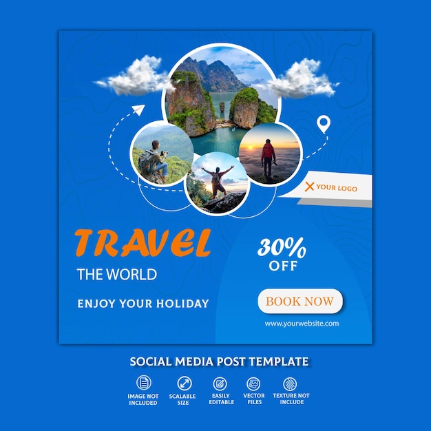 Vetor modelo de postagem de mídia social de viagem