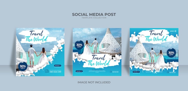Modelo de postagem de mídia social de viagens de viagens mundiais de férias
