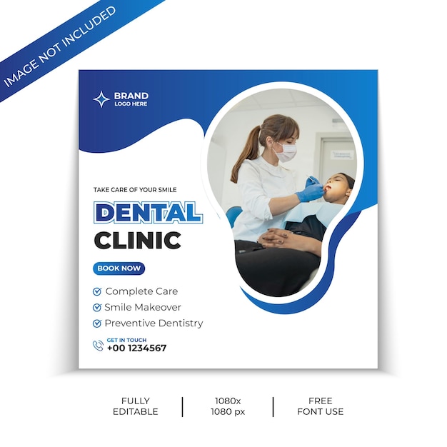 Modelo de postagem de mídia social e banner da web de dentistas e cuidados de saúde
