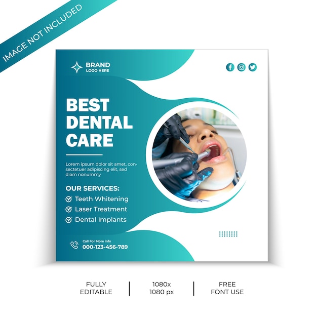 Modelo de postagem de mídia social e Instagram para cuidados dentários