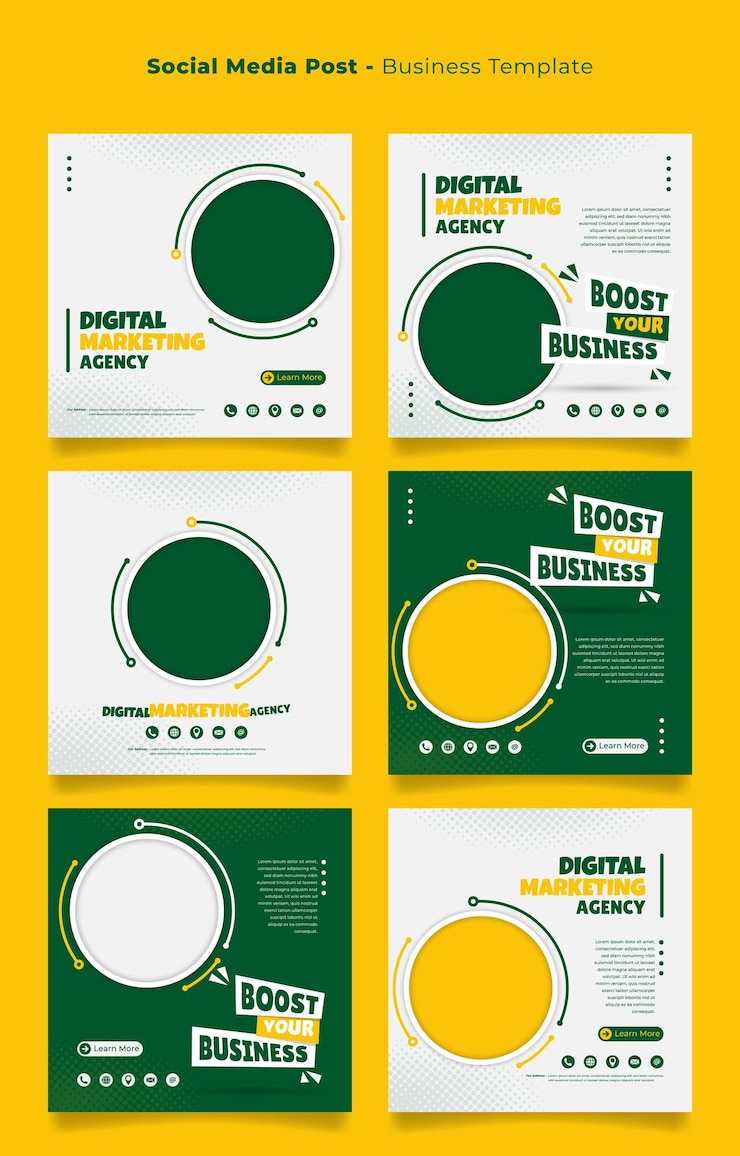 Vetor modelo de postagem de mídia social em verde branco e amarelo com círculo para design de publicidade