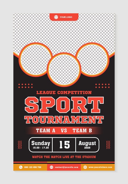 Modelo de postagem de mídia social evento de torneio esportivo fundo preto laranja design simples