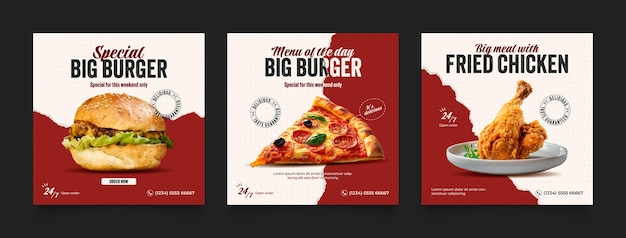 Vetor modelo de postagem de mídia social instagram para promoção de alimentos quadro de banner simples