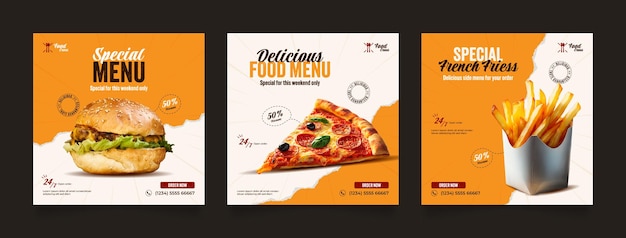 Modelo de postagem de mídia social instagram para promoção de alimentos quadro de banner simples