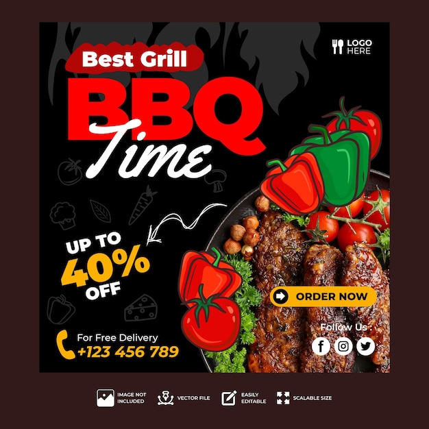 modelo de postagem de mídia social para churrasco de design vetorial