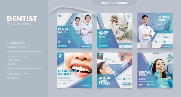 Vetor modelo de postagem de mídia social para dentista e assistência odontológica