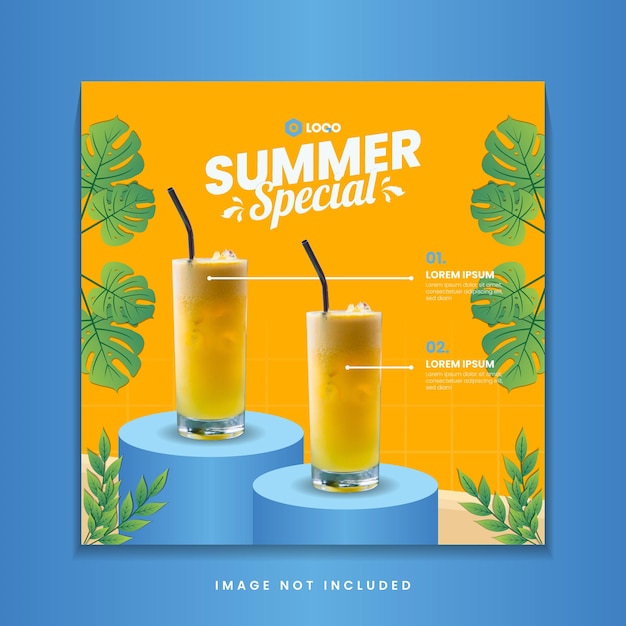 Modelo de postagem de mídia social para menu de bebidas especiais de verão