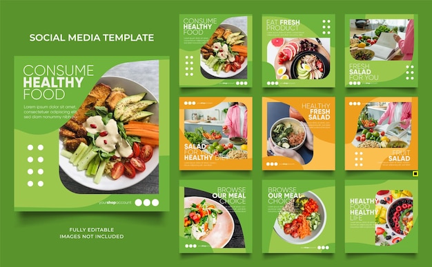 Modelo de postagem de mídia social para promoção de venda de alimentos totalmente editável instagram e facebook post frame quadrado quebra-cabeça cartaz de venda orgânica