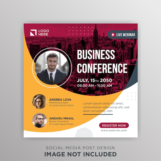 Modelo de postagem de mídia social para webinar de conferência de negócios ao vivo