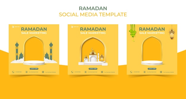 Modelo de postagem de mídia social quadrada editável conceito de banner de venda do ramadã para promoção com pódio