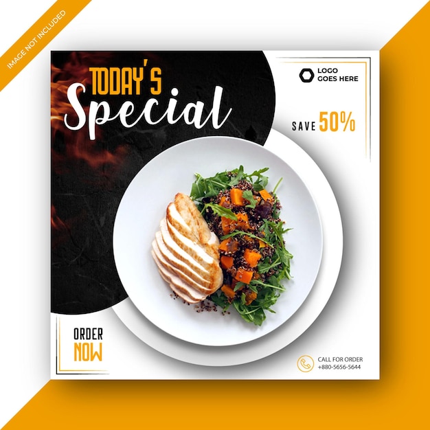 Modelo de postagem de mídia social quadrada promocional de menu de comida especial vetor premium