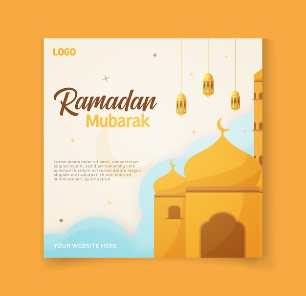 Modelo de postagem de mídia social ramadan mubarak com um vetor de lâmpada de mesquita