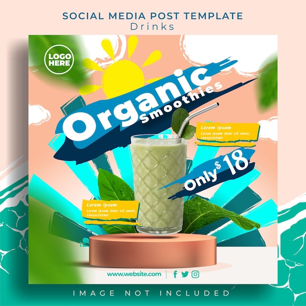 Modelo de postagem de mídia social smoothies orgânicos com abacate