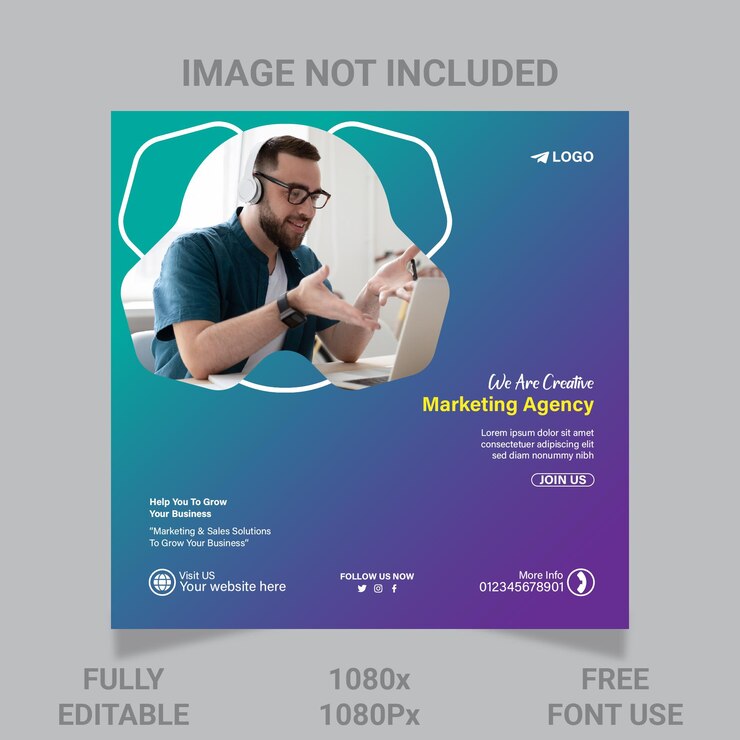 Modelo de postagem de mídias sociais de marketing de negócios digitais