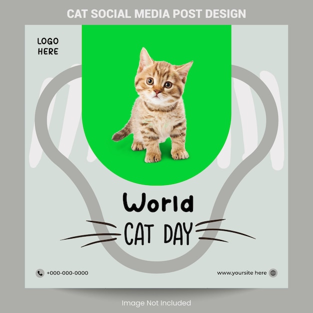 Vetor modelo de postagem do dia mundial do gato no instagram e no facebook