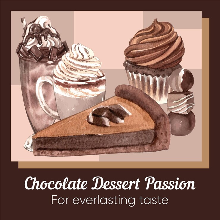 Vetor modelo de postagem do instagram com conceito de sobremesa de chocolateestilo aquarela