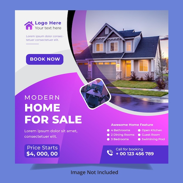 Modelo de postagem do instagram de casa imobiliária e casa à venda