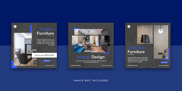 Vetor modelo de postagem do instagram de mídia social de interiores de móveis