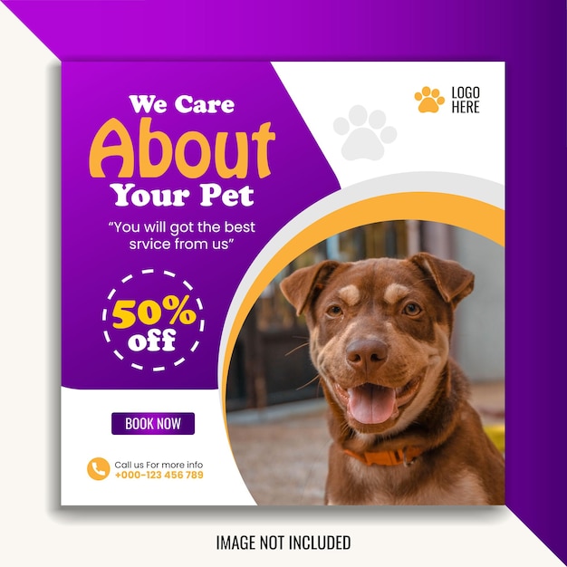 Modelo de postagem do Instagram de mídia social de promoção de serviço de cuidados com animais de estimação