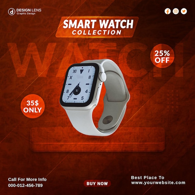 Vetor modelo de postagem do instagram para banner de mídia social da coleção smart watch