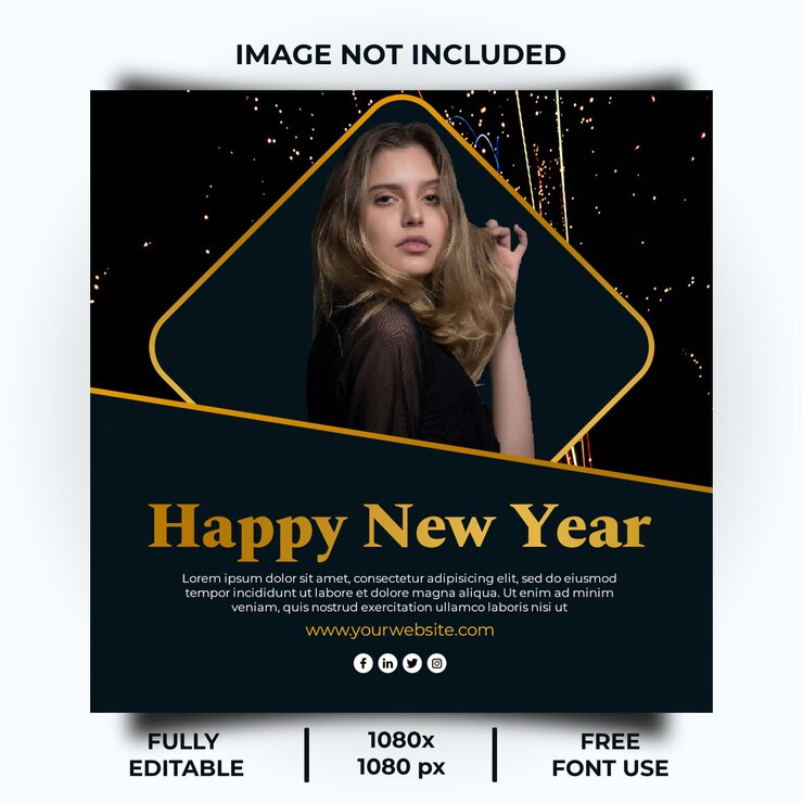 Modelo de postagem em mídia social de ano novo