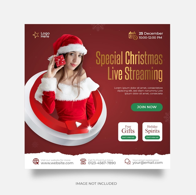 Modelo de postagem em mídia social do YouTube para transmissão ao vivo de Natal