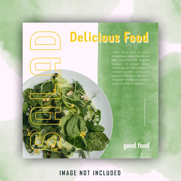 Modelo de postagem em mídia social verde elegante salada aquarela comida saudável