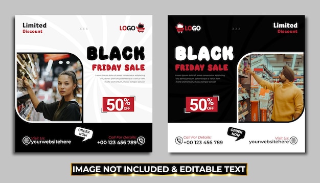 Vetor modelo de postagem no instagram da black friday com super ofertas e promoções