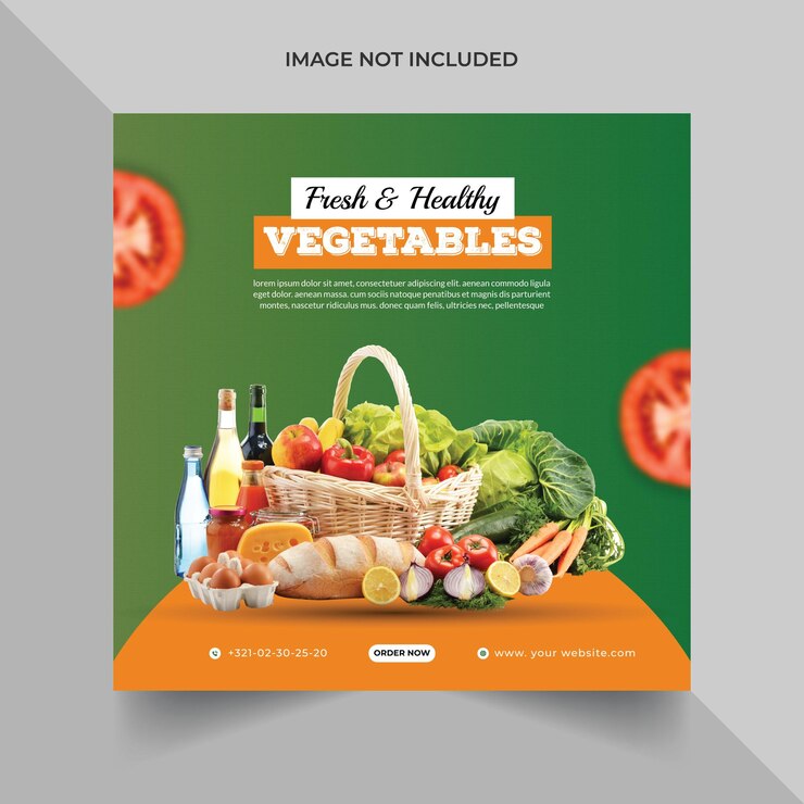 Modelo de postagem no Instagram para entrega de frutas e verduras e legumes nas redes sociais
