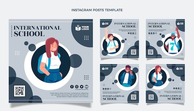 Vetor modelo de postagens do instagram de escola internacional de design plano