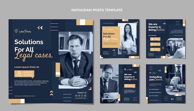 Vetor modelo de postagens do instagram de escritório de advocacia de design plano