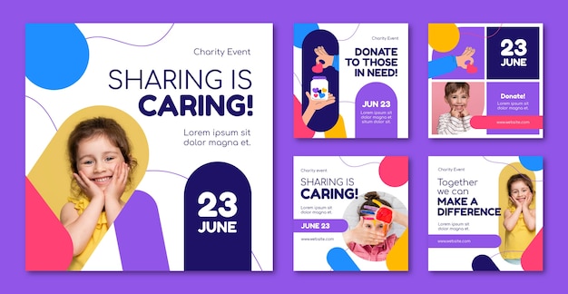 Modelo de postagens do instagram de evento de caridade de design plano