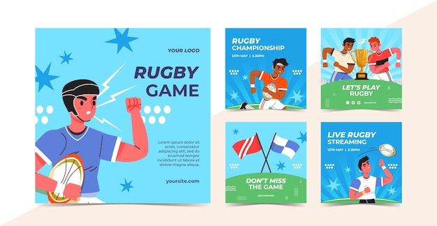Modelo de postagens do instagram de jogo de rugby