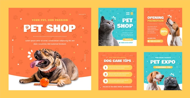 Modelo de postagens do instagram de loja de animais de design plano