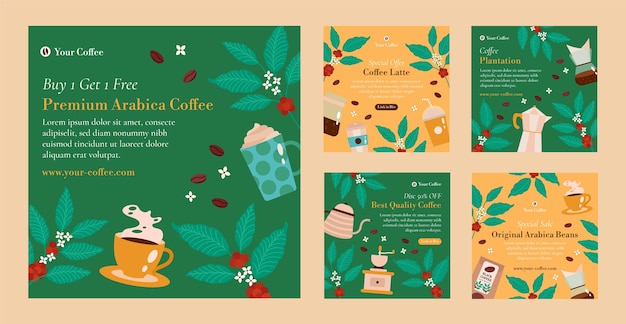 Modelo de postagens do instagram de plantação de café de design plano